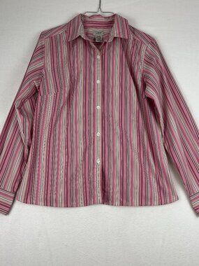 L.L.Bean Striped Button Down Shirt Size M Pink Tan Early 2000s